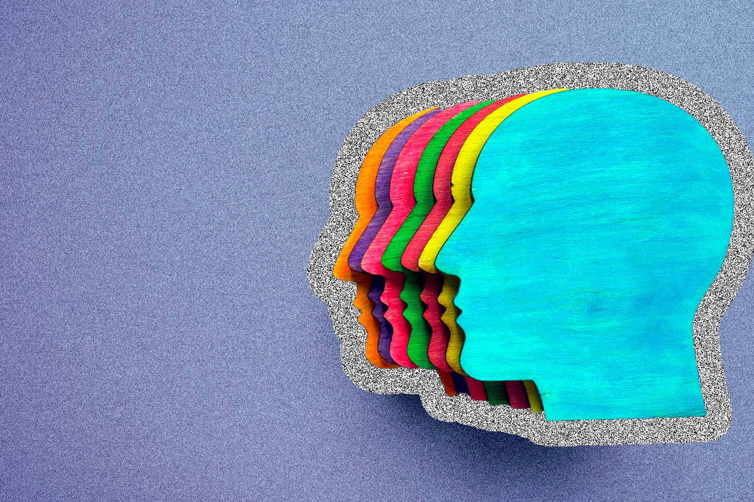 Rainbow color heads stacked on top of eachother