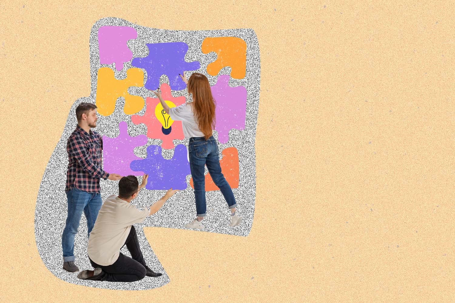 People work on a puzzle together