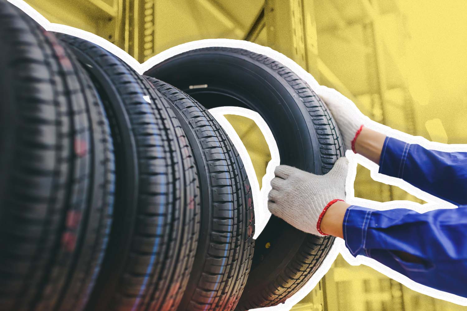 Person grabbing a tire.