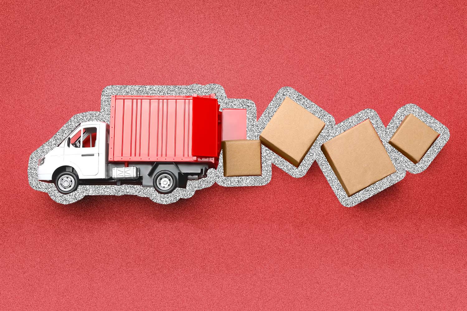 Truck with cardboard boxes falling out