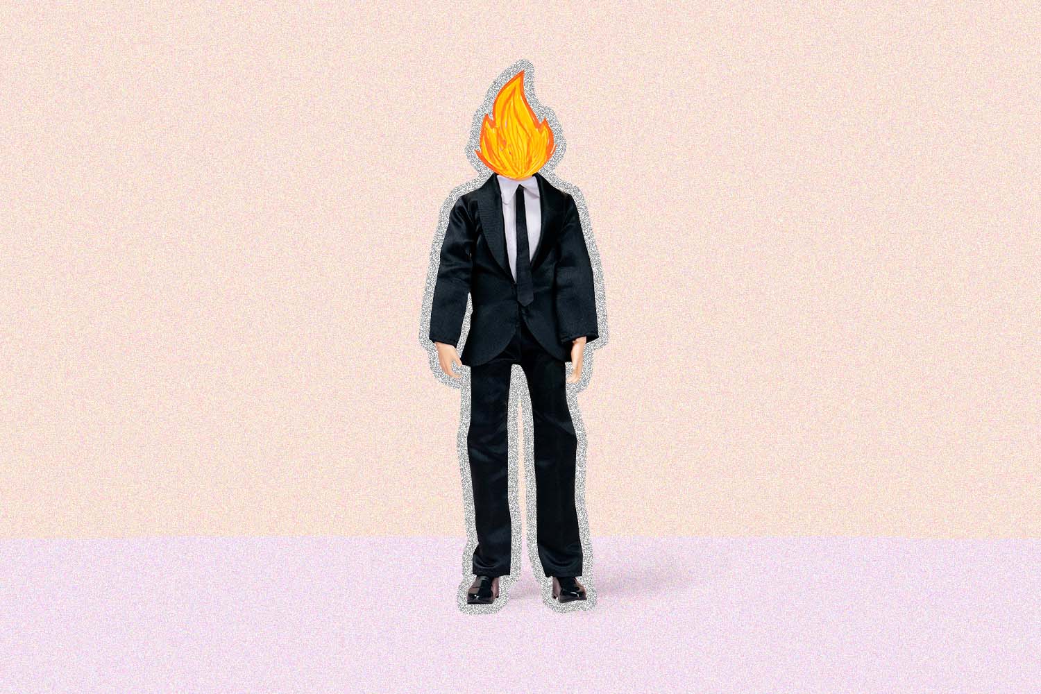 Person with flames instead of a head