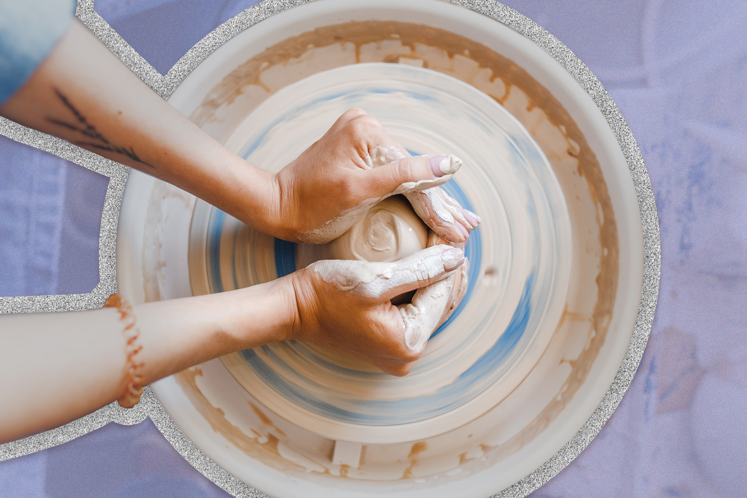 Illustration of person molding pottery on a pottery wheel