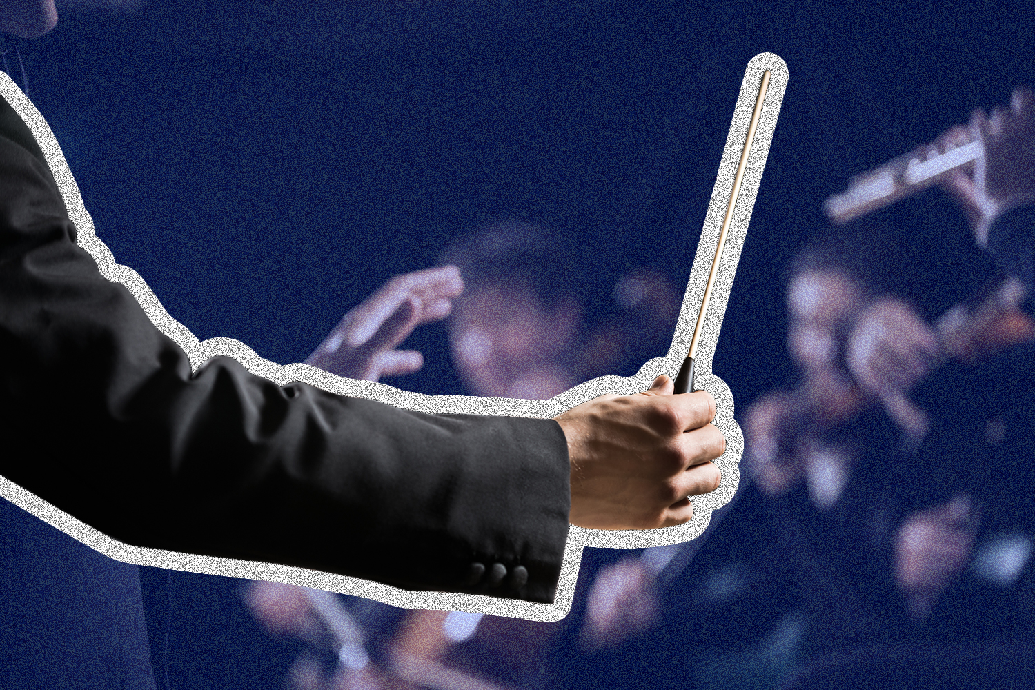 Image of conductor leading an orchestra.