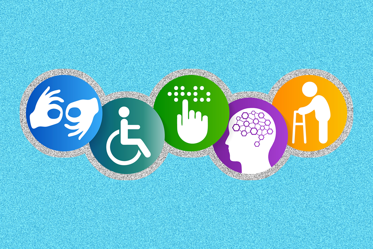 Icons representing physical and neurological disabilities.