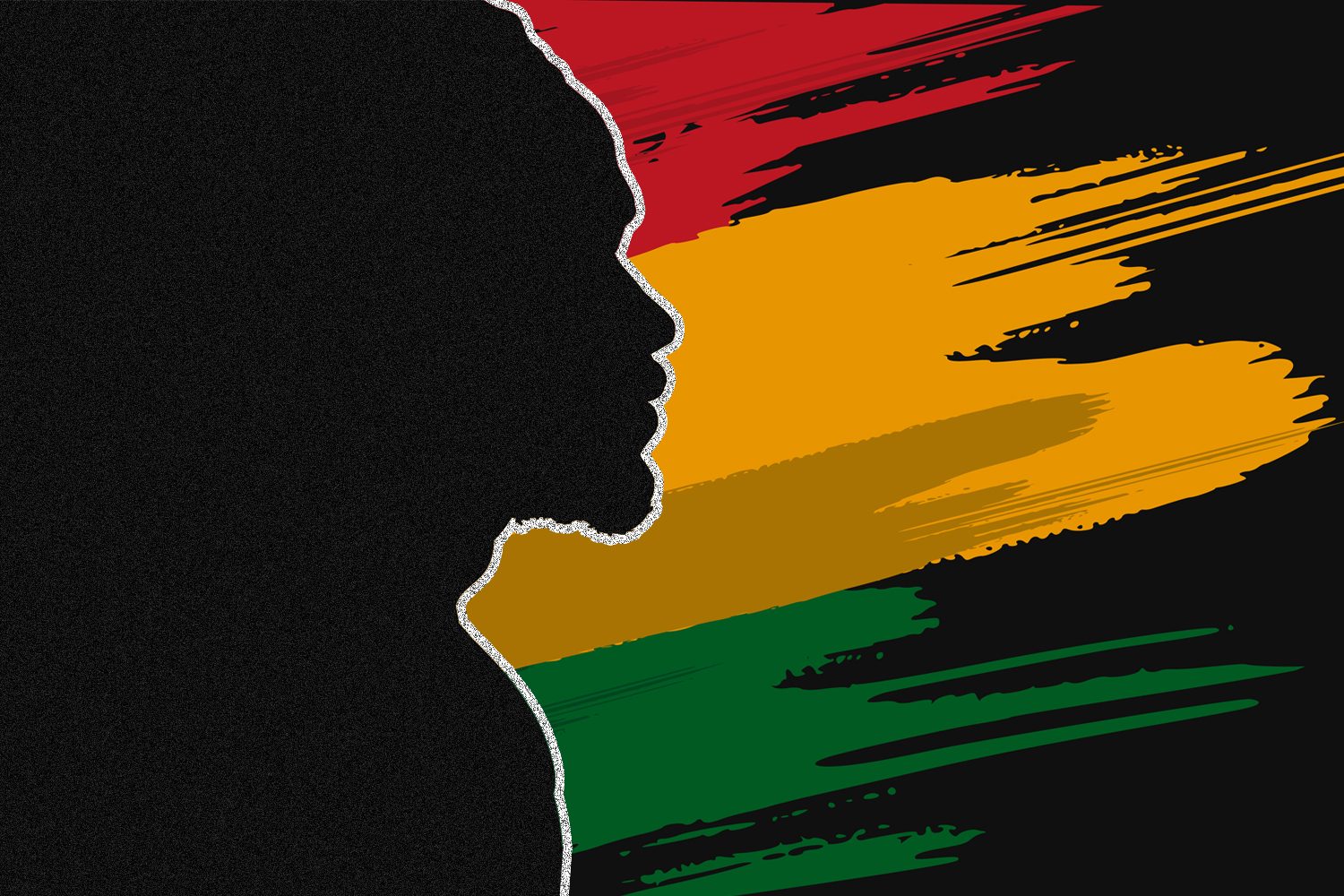 The silhouette of a man with red, yellow, and green paint stripes in the background