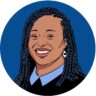 Illustrated headshot of Ileisha Sanders on a dark blue background