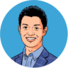 Illustrated headshot of Arthur Chan on a blue background