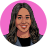 Illustrated headshot of Adrienne Collins on pink background
