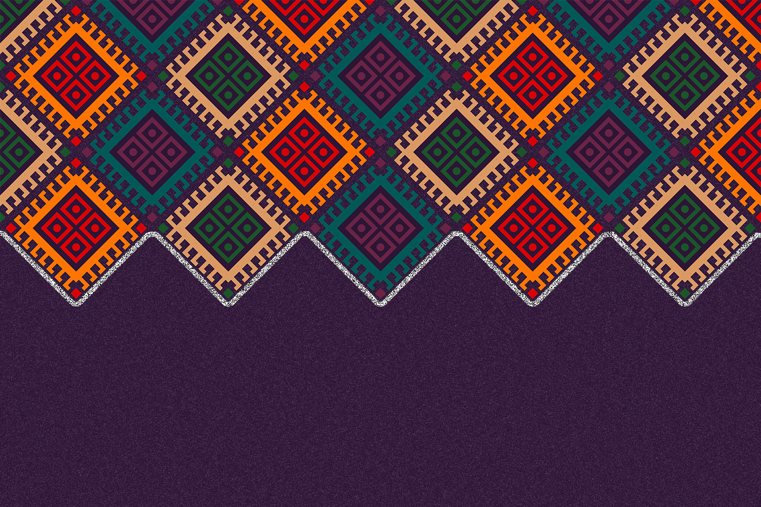 Multicolored pattern on a dark purple background.