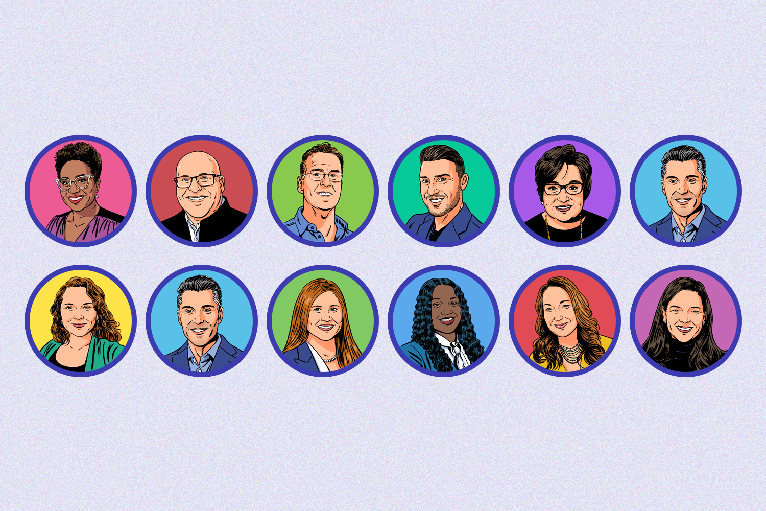 12 illustrated headshots of L&D Think Tank founding members